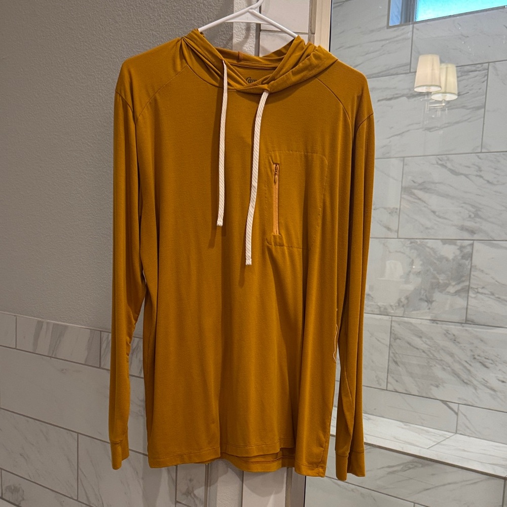 Men's Long-Sleeve Hooded Pocket Shirt - Mustard